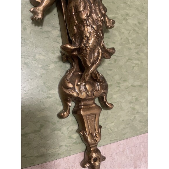Vintage Heavy Bronze Cherub Angel Wall Sconce Light Hollywood Regency Lamp - Picture 5 of 14